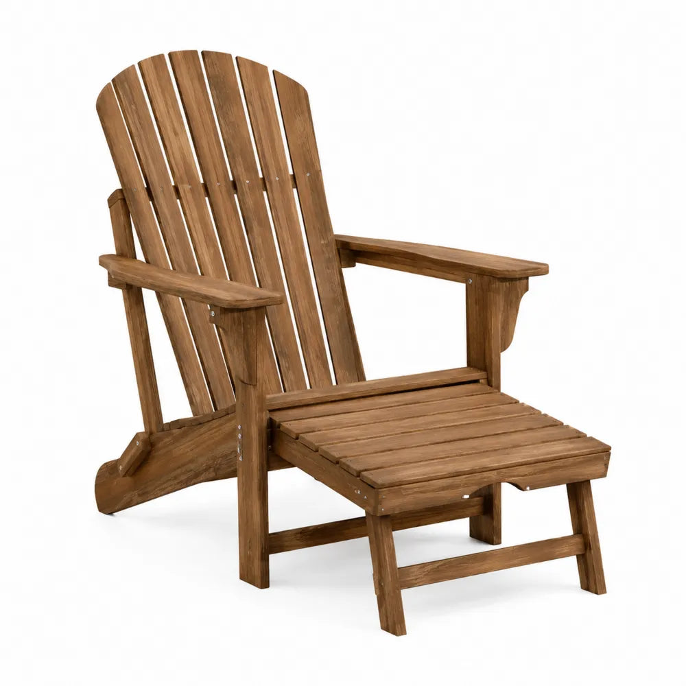 Sedia da esterno Adirondack in legno di acacia marrone naturale con poggiapiedi integrato 120 x 85 x 90 cm