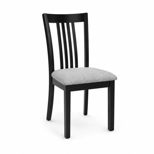 Sedia da pranzo con seduta rettangolare imbottita e schienale a doghe in legno massello nero e tessuto poliestere grigio 45 x 50 x 85 cm