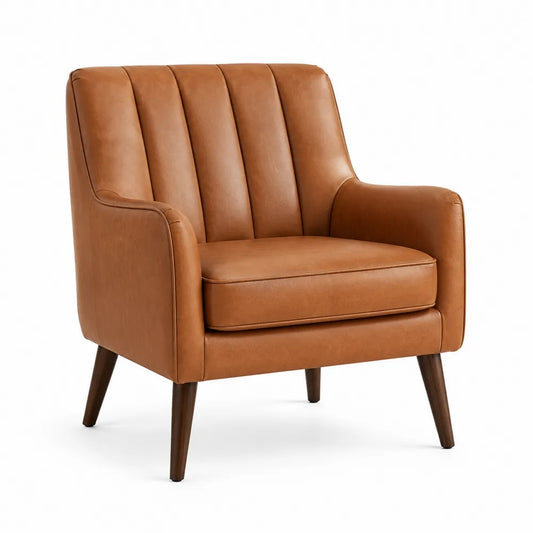 Poltrona imbottita con braccioli rivestimento in similpelle PU marrone caramello e gambe in legno massello 72 x 78 x 82 cm