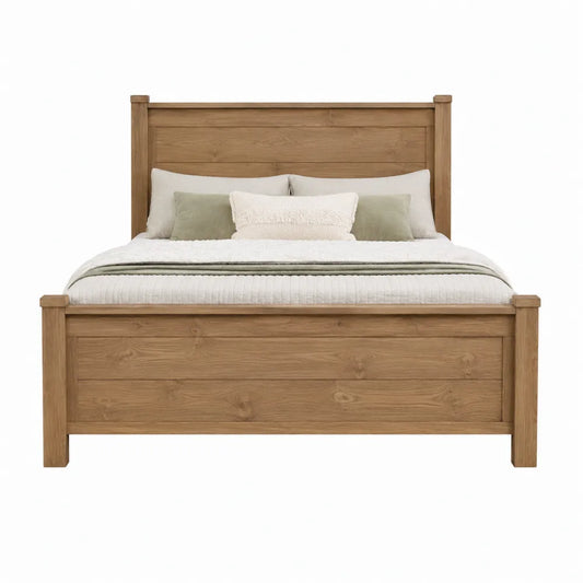 Letto matrimoniale 160 x 200 cm in legno massello di pino naturale con testiera alta pediera e rete a doghe