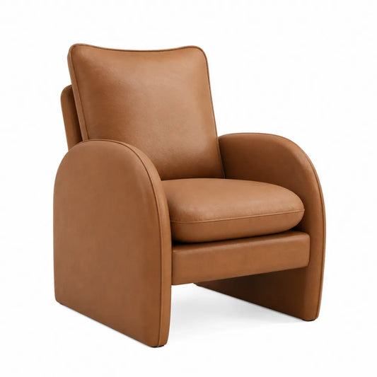 Poltrona imbottita con braccioli arrotondati in similpelle PU marrone cognac 75 x 85 x 95 cm