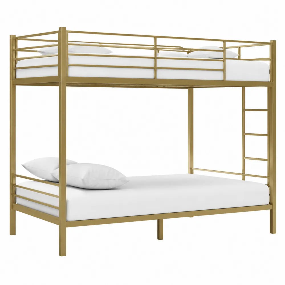 Letto a castello a soppalco in acciaio verniciato oro con scala laterale 90 x 200 cm e 140 x 200 cm struttura metallo