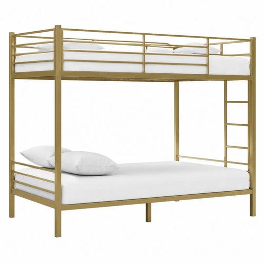 Letto a castello a soppalco in acciaio verniciato oro con scala laterale 90 x 200 cm e 140 x 200 cm struttura metallo