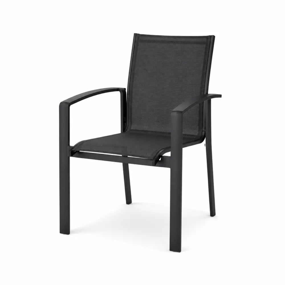 Sedia da esterno con braccioli in textilene nero e acciaio verniciato nero 55 x 60 x 90 cm