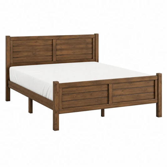 Letto matrimoniale rettangolare 160 x 200 cm in legno marrone noce con testiera a pannelli e rete a doghe
